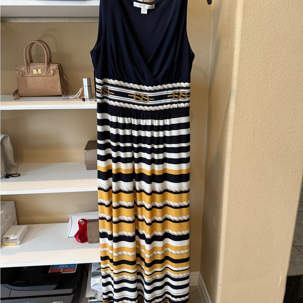 Navy and Gold Striped Maxi Dress